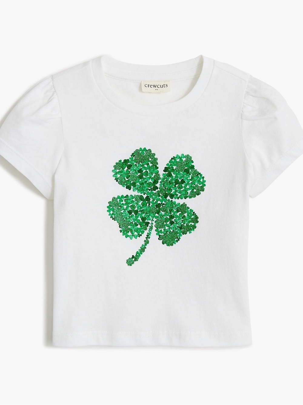 Crewcuts White Tee with Green Sequin Four-Leaf Clover